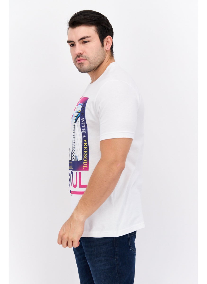 Free Soul Men Crew Neck Short Sleeve Graphic Printed T-Shirt, White  - Image 4