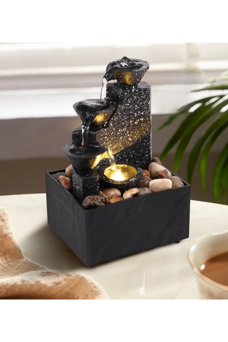 نافورة شلال مكتبية مع إضاءة LED ناعمة، تمثال مياه متدفق، زينة منظر طبيعي زن مريح، ديكور داخلي لطاولة المكتب أو المنزل، زينة إبداعية - Image 5