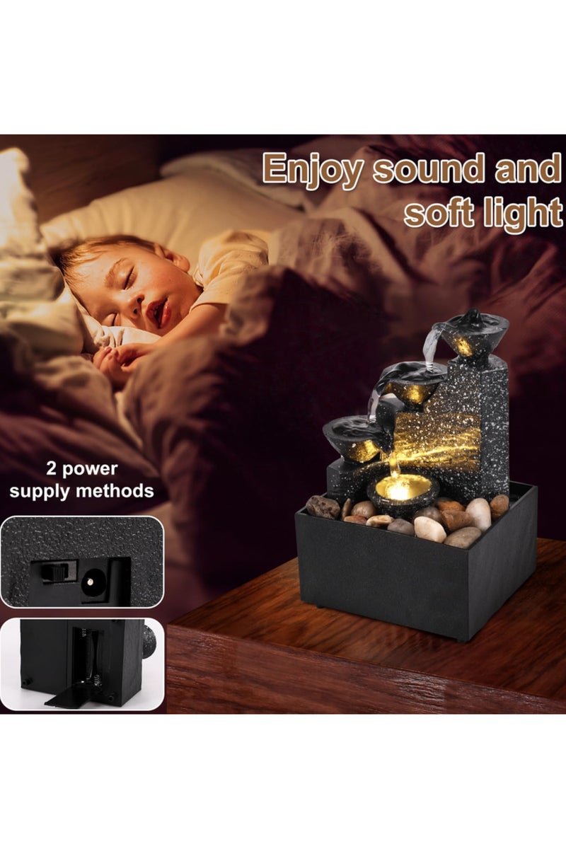 نافورة شلال مكتبية مع إضاءة LED ناعمة، تمثال مياه متدفق، زينة منظر طبيعي زن مريح، ديكور داخلي لطاولة المكتب أو المنزل، زينة إبداعية - Image 3