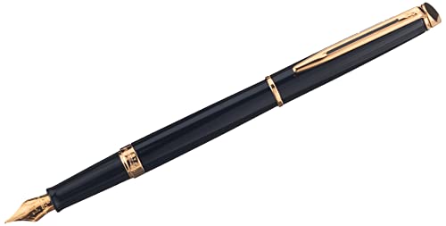 Waterman Hemisphere Fountain Pen Black with Gold Trim Medium Nib Blue Ink Gift Box - Image 2