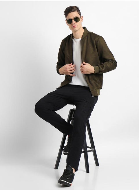 Regular Fit Suede Look Bomber Jacket by Styli