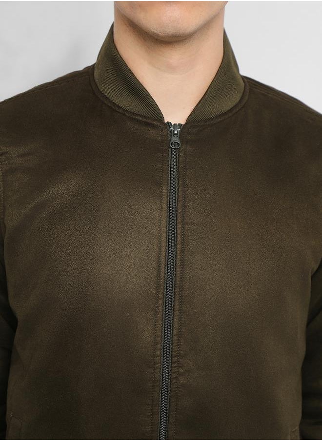 Regular Fit Suede Look Bomber Jacket by Styli