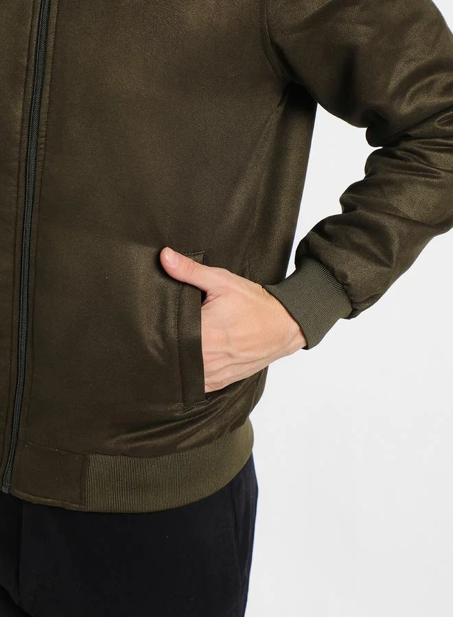 Dennis Lingo Regular Fit Suede Look Bomber Jacket by Styli