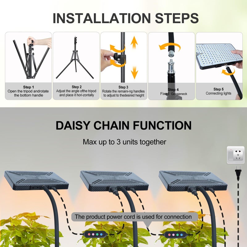 FECiDA 2026 Grow Lights with Stand, Standing Grow Lights for Indoor Plants, Bonsai Tree, 4/8/12/16/20H Timer, 25 Watt Power Draw, NO Need Adapter, Daisy Chain Function, 24"-64" Height Adjustable - Image 5