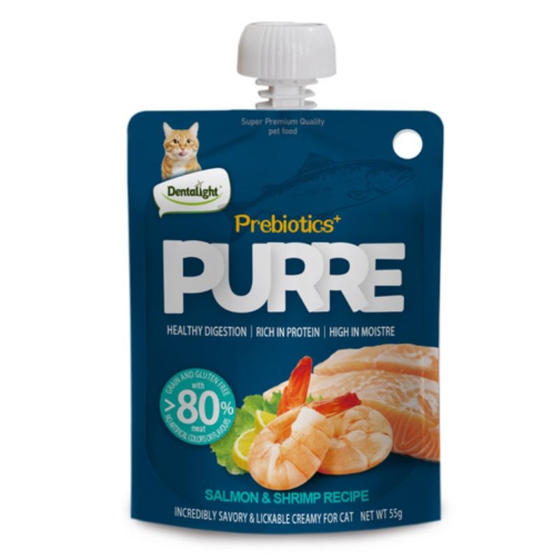 Dentalight Prebiotics Plus Purre Creamy Cat Treats with Salmon & Shrimp , 55 gr