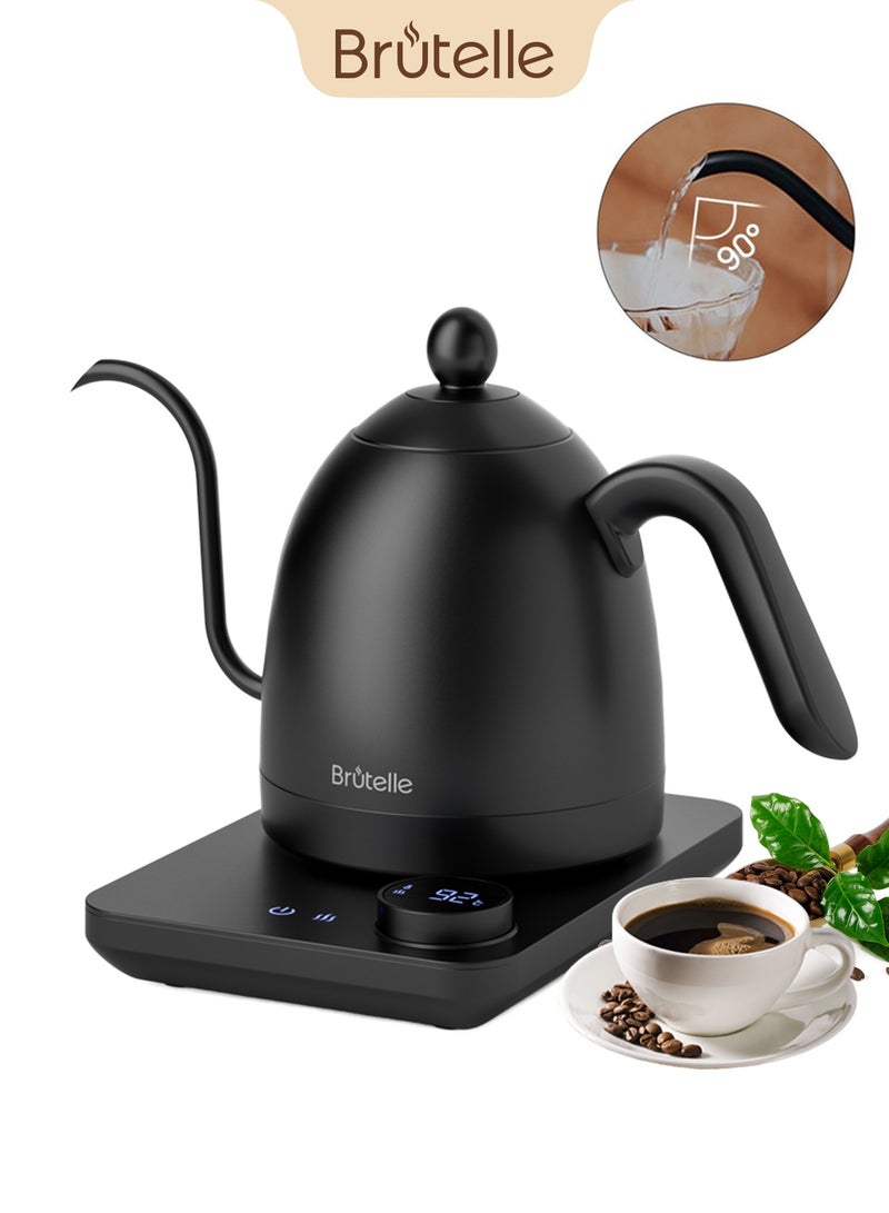 Brutelle Electric Gooseneck Kettle 0.8L Matte Black 1200W Quick Heating Adjustable Temperature Rotary Push Button Insulated Coffee and Tea Kettle for Pour-Over Coffee Home and Office Use - Image 1