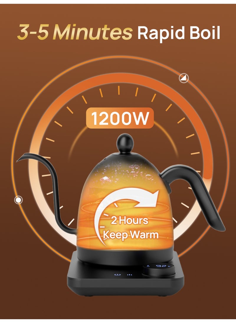 Brutelle Electric Gooseneck Kettle 0.8L Matte Black 1200W Quick Heating Adjustable Temperature Rotary Push Button Insulated Coffee and Tea Kettle for Pour-Over Coffee Home and Office Use - Image 4