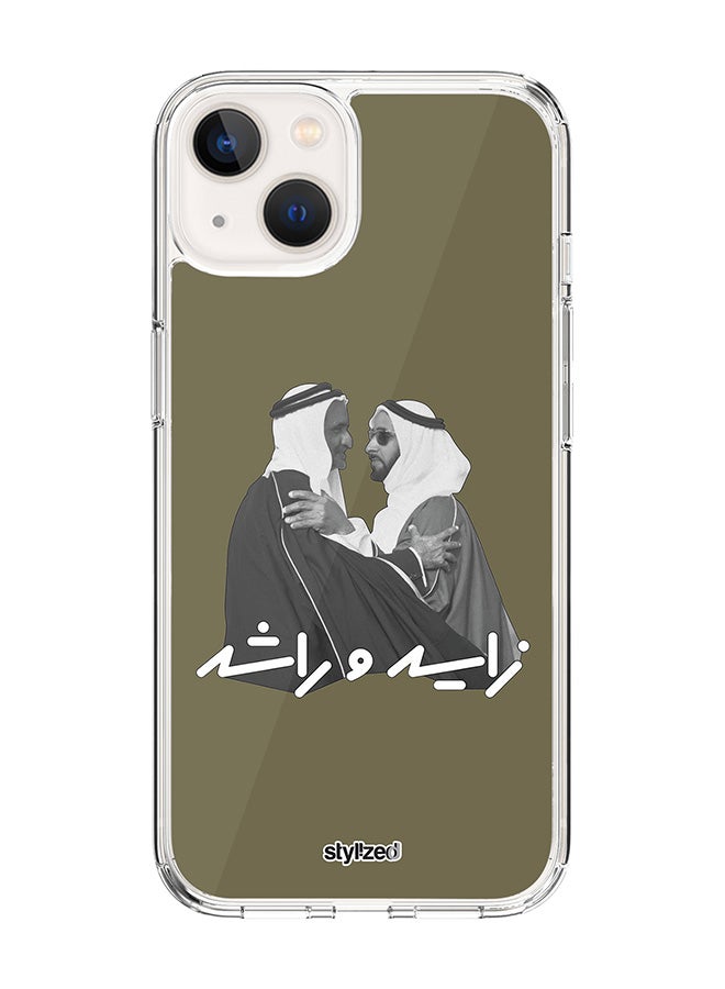 Stylizedd Classic Clear Compatible With iPhone 15 Plus, Hybrid Soft Case Flexible Edges Anti Drop TPU PC Gel Thin Transparent Cover - Sheikh Zayed And Sheikh Rashid, Crocodile Green - Image 1