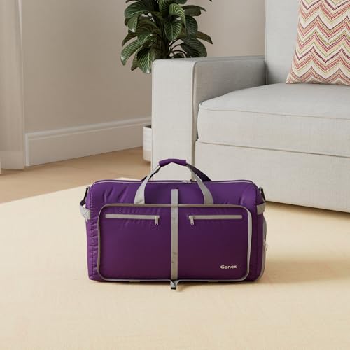 Gonex 80L Packable Travel Duffle Bag Foldable Duffel Bags for Luggage Gym Sports Camping Travelling Cycling Storage Shopping Water & Tear Resistant Purple - Image 2