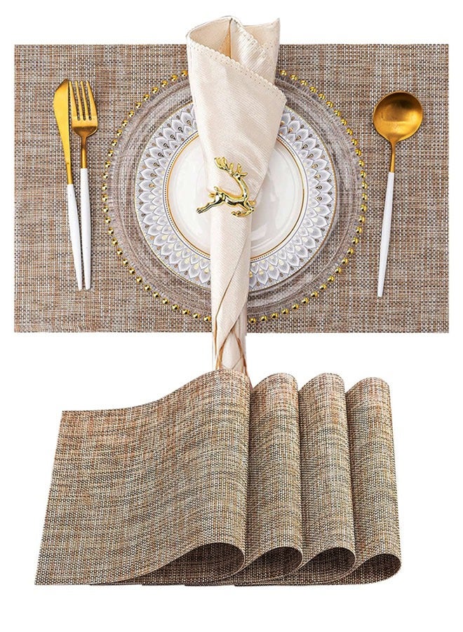 HAWAWA Placemats Set of 4, Heat-Resistant Woven Vinyl Placemat, Non-Slip Washable PVC Table Mat, Plastic Table Mats for Dining Table, Kitchen Table 30x45 cm Beige - Image 1