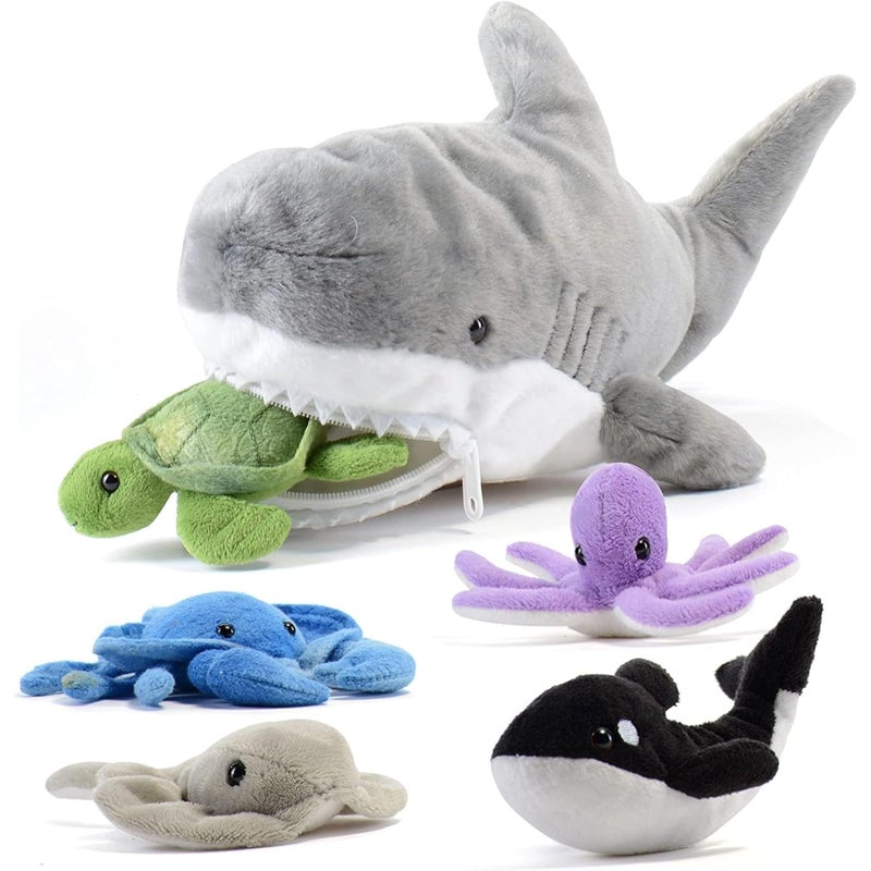 PREXTEX Plush Toy Shark Stuffed Animal with 5 Sea Animals  Shark Plush Toy with Turtle Whale Octopus Stingray Crab  Giant Stuffed Animals for Kids Aged 3 and Up  Fun Gift for Sea Animal Lovers - Image 2