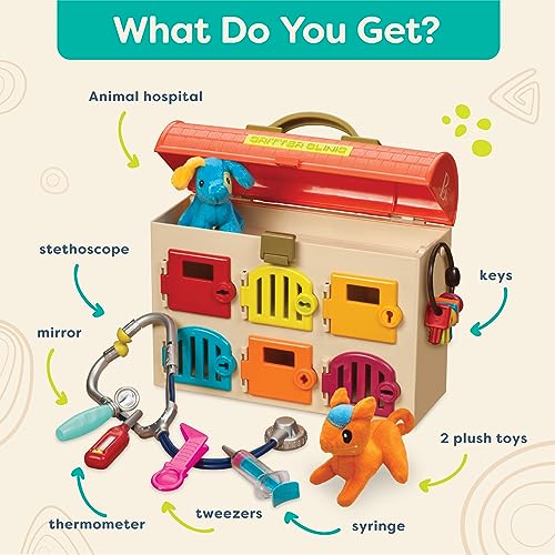 B. Toys ب. ألعاب – مجموعة عيادة الحيوانات – لعبة مستشفى الحيوانات للتظاهر للأطفال – مجموعة رعاية الحيوانات الأليفة مكونة من 14 قطعة مع أدوات وألعاب محشوة – 2+ سنوات - Image 4