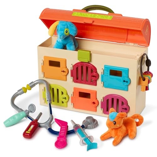 B. Toys ب. ألعاب – مجموعة عيادة الحيوانات – لعبة مستشفى الحيوانات للتظاهر للأطفال – مجموعة رعاية الحيوانات الأليفة مكونة من 14 قطعة مع أدوات وألعاب محشوة – 2+ سنوات - Image 1