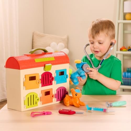 B. Toys ب. ألعاب – مجموعة عيادة الحيوانات – لعبة مستشفى الحيوانات للتظاهر للأطفال – مجموعة رعاية الحيوانات الأليفة مكونة من 14 قطعة مع أدوات وألعاب محشوة – 2+ سنوات - Image 5