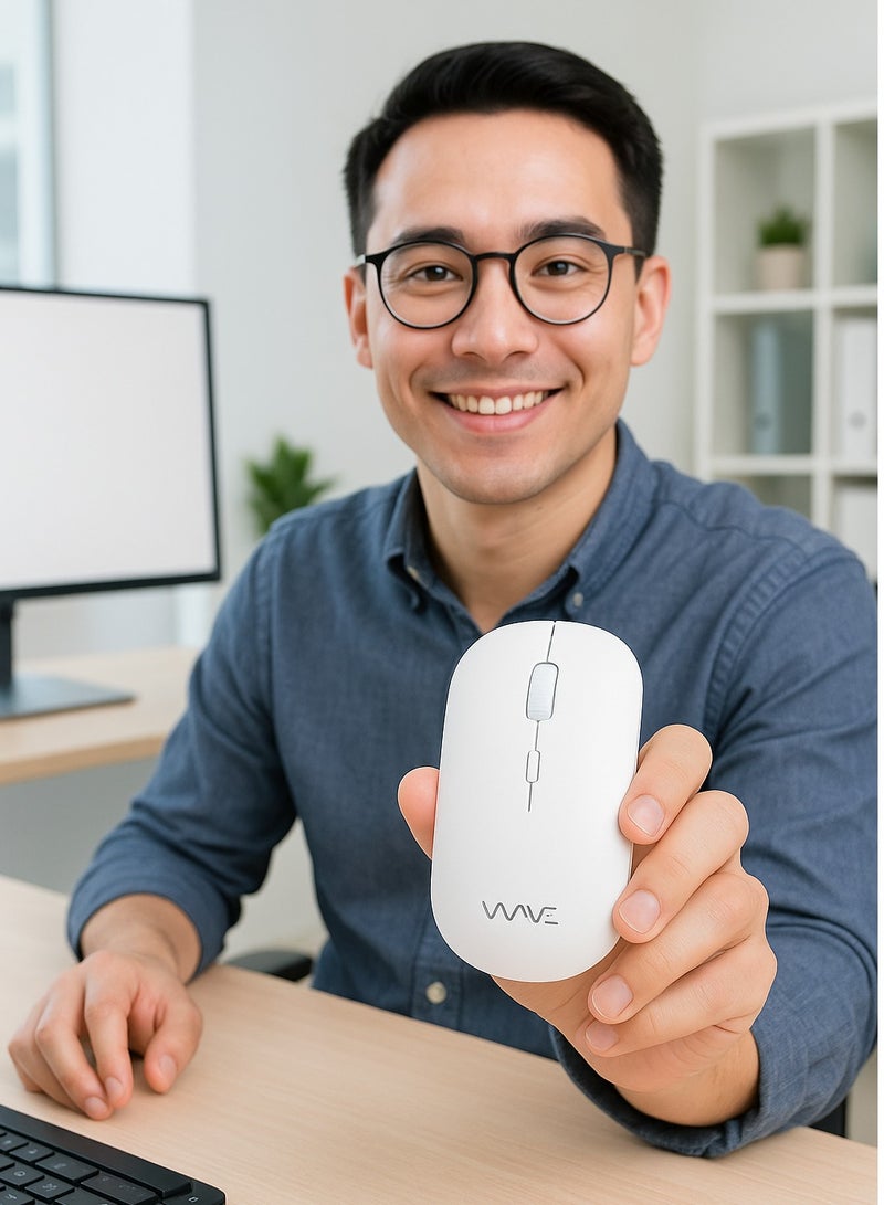 Wave White Wireless Mouse Ergonomic  – Bluetooth & Rechargeable | Dual Mode 4D, Adjustable DPI 800-1200-1600, Silent Switch, 1-Year Warranty - Image 3