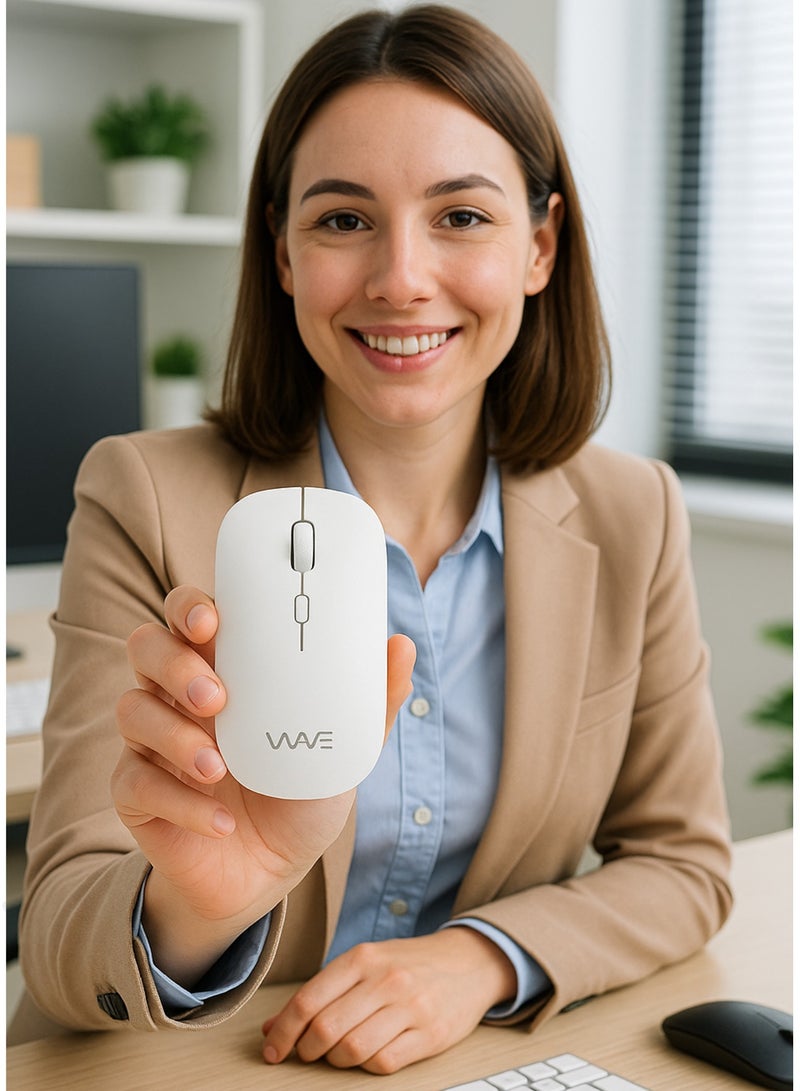 Wave White Wireless Mouse Ergonomic  – Bluetooth & Rechargeable | Dual Mode 4D, Adjustable DPI 800-1200-1600, Silent Switch, 1-Year Warranty - Image 4