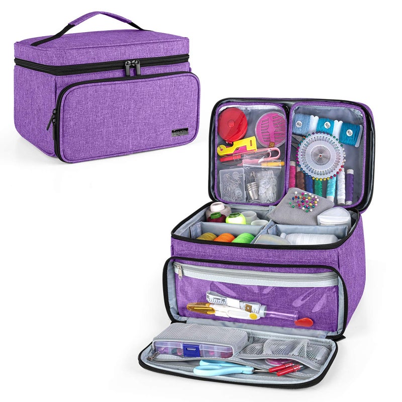 Luxja Sewing Accessories Organizer with 2 Detachable Clear Pockets, Sewing Supplies Organizer (Patent Design), Purple