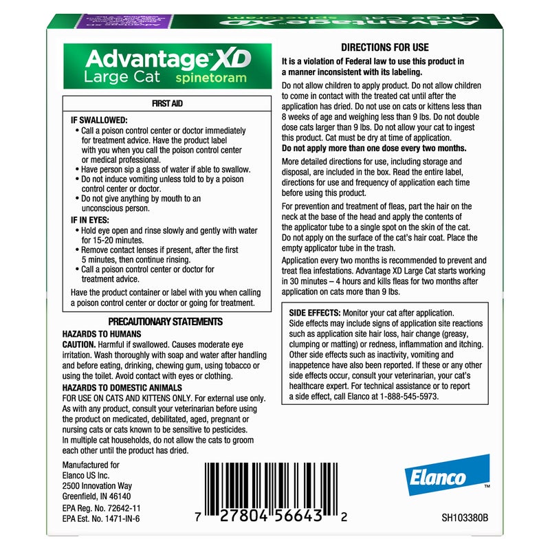 Advantage XD Large Cat Flea Prevention & Treatment For Cats over 9lbs. | 2-Topical Doses, 2-Months of Protection Per Dose - Image 2
