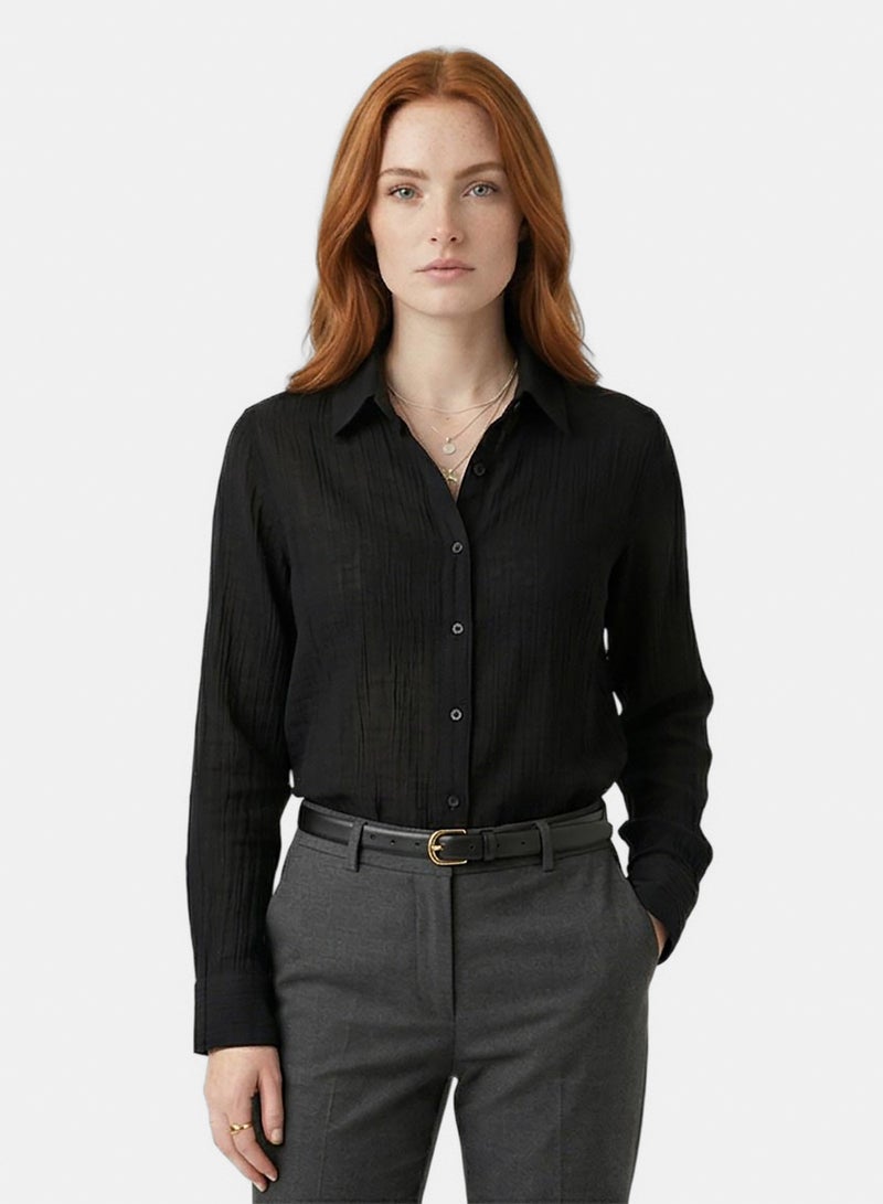 Ravin The Estate Collection | Raw Weave Textured Women Shirt In Noir Black - Image 1
