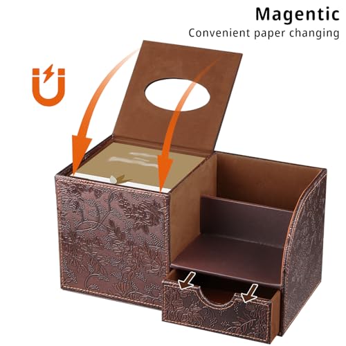 PUSU Nightstand Organizer with Tissue Holder,PU Leather Square Tissue Box Cover,Modern Facial Paper Organizer Storage Box for Remote Control,Bathroom,Vanity Countertop,End Table Home Office - Image 4