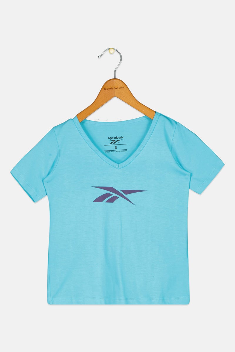Reebok Toddlers Girl V Neck Short Sleeve Outdoor T-Shirt, Turquoise - Image 1
