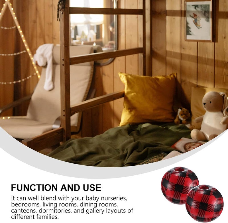 jellyflow 20Pcs Buffalo Plaid Wood Beads Red Black Farmhouse Loose Spacer Beads for Country Home Wall Garland Decoration Bracelet Jewelry DIY Craft (16MM) - Image 2