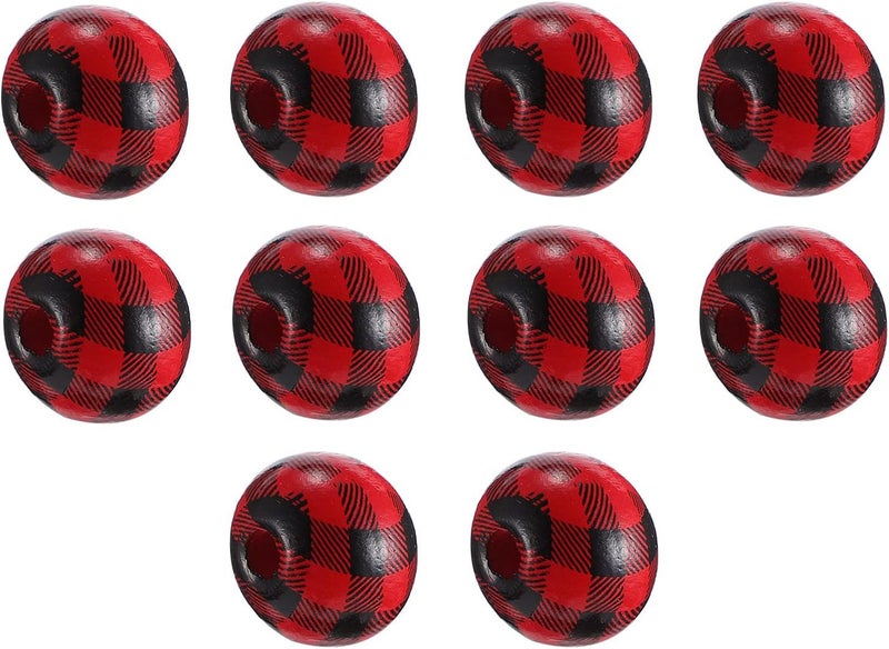 jellyflow 20Pcs Buffalo Plaid Wood Beads Red Black Farmhouse Loose Spacer Beads for Country Home Wall Garland Decoration Bracelet Jewelry DIY Craft (16MM) - Image 1