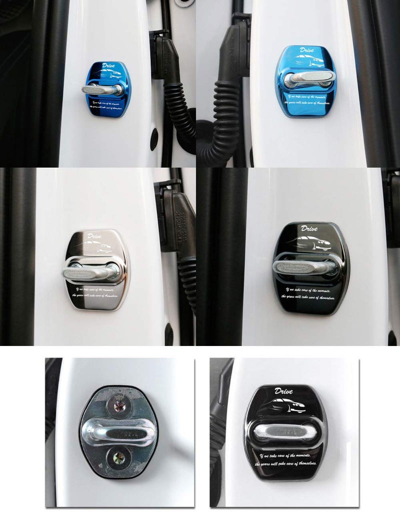 LIGHTKOREA Stainless Steel Metal Car Door Striker Lock Latches Protector Cover Dress up Accessories (Pack of 4) Compatible with Hyundai, Compatible with Kia Vehicles (Blue) - Image 3