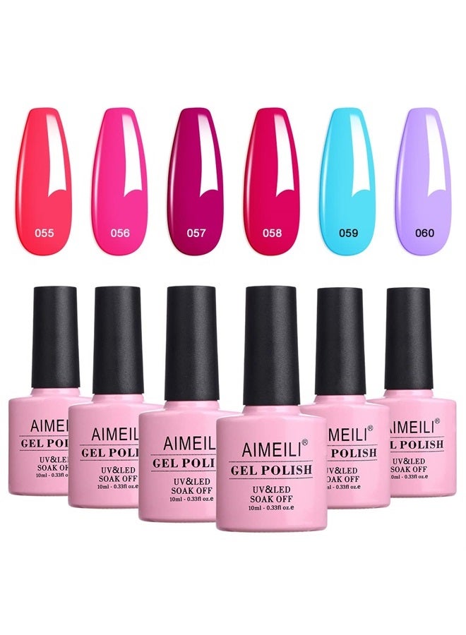 AIMEILI Soak Off Hot Pink Neon Gel Nail Polish Set, Summer Color Neon Pink Orange Purple Blue Color Gel Set Of 6pcs X 10ml - Kit Set 12 - Image 1