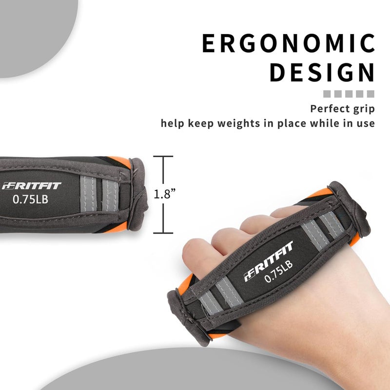 RitFit Soft Hand Weights Set - 0.5/0.75/1/1.5/2 LBS (1 Pair) Walking Dumbbell for Women & Men with Reflective Straps - Jogging, Running, Physical Therapy, Aerobics - Pink Orange Blue Grey Black - Image 3