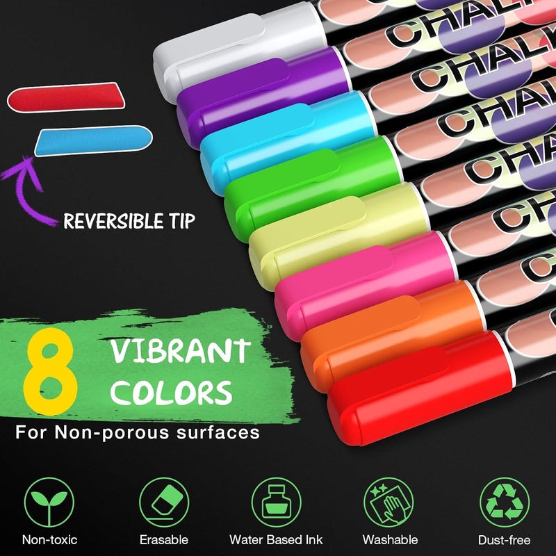 SAKEYR Liquid Chalk Markers Pens - 8 Colors Washable & Wet Erase Neon Chalk Makers for Blackboard, Chalkboard Signs, Glass Window, Menus, Car Windows & Event Decorations - Erasable Window Markers for Cars - Image 5