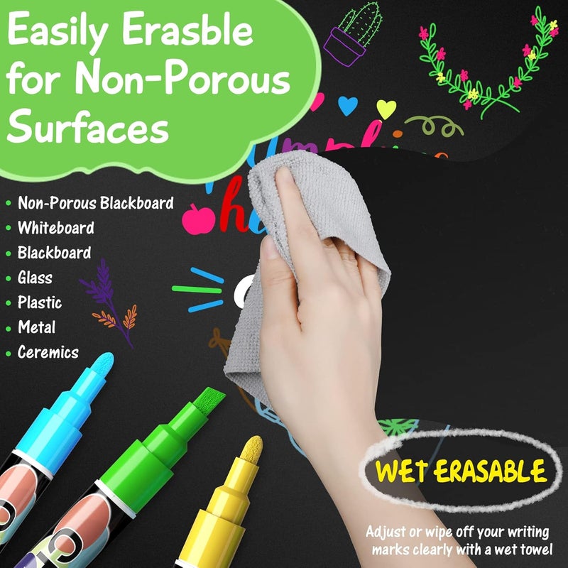 SAKEYR Liquid Chalk Markers Pens - 8 Colors Washable & Wet Erase Neon Chalk Makers for Blackboard, Chalkboard Signs, Glass Window, Menus, Car Windows & Event Decorations - Erasable Window Markers for Cars - Image 3