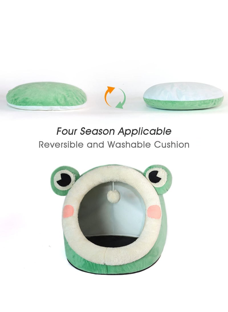 Arabest Cute Cat Bed,Indoor Lovely Crystal Velvet Igloo, Warm Cave Sleeping Nest Bed for Puppy and Kitten, Green Frog, M. - Image 2