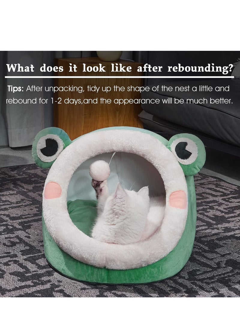 Arabest Cute Cat Bed,Indoor Lovely Crystal Velvet Igloo, Warm Cave Sleeping Nest Bed for Puppy and Kitten, Green Frog, M. - Image 4