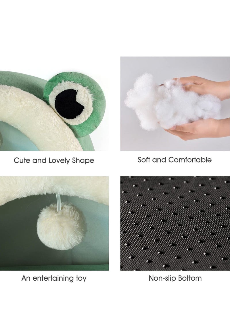 Arabest Cute Cat Bed,Indoor Lovely Crystal Velvet Igloo, Warm Cave Sleeping Nest Bed for Puppy and Kitten, Green Frog, M. - Image 3