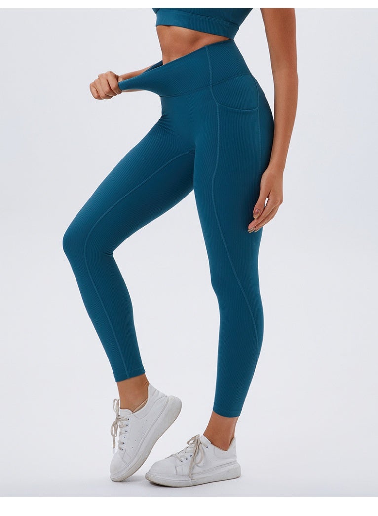 Women Seamless Leggings with Pockets High Waist Tummy Control Fitness Tights  Butt Lifting Outdoors Running Leggings  - Image 2