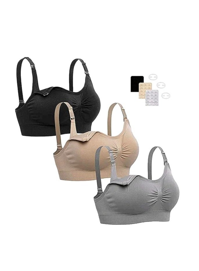3 Pack Women’s Nursing Bra, Seamless Maternity Bra with Removable Spill Prevention Bra Pads - Image 1