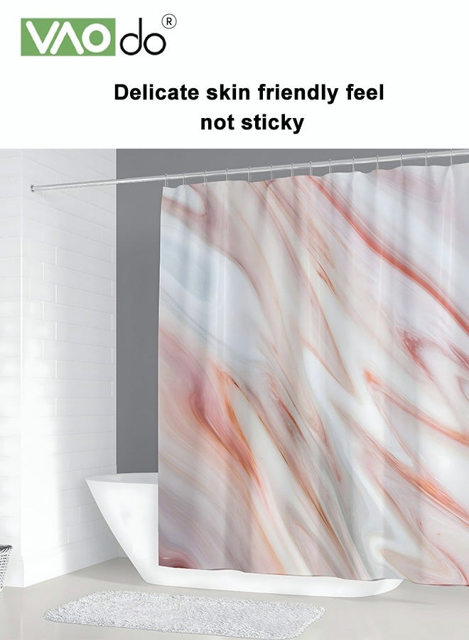 VAOdo 4PCS Printed Shower Curtain Set Polyester Red Gray Marble Pattern Thickened Shower Curtain Set Includes Floor Mat Toilet Seat Cover Anti-skid Pad at The Bottom of Toilet Ring and Shower Curtain  - Image 5