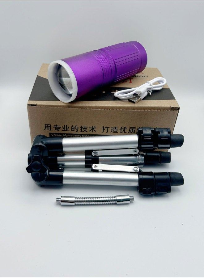 High-power Fishing Lights Blue And White Strong Light Super Bright Night Fishing Lights Available Bracket Fishing Special Purple Light Focusing-Color:Double Light Source Standard 52CM Hose Tripod Bracket: Strong Light Endurance For More Than 8 Hours  - Image 1