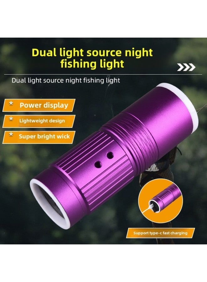 High-power Fishing Lights Blue And White Strong Light Super Bright Night Fishing Lights Available Bracket Fishing Special Purple Light Focusing-Color:Double Light Source Standard 52CM Hose Tripod Bracket: Strong Light Endurance For More Than 8 Hours  - Image 2