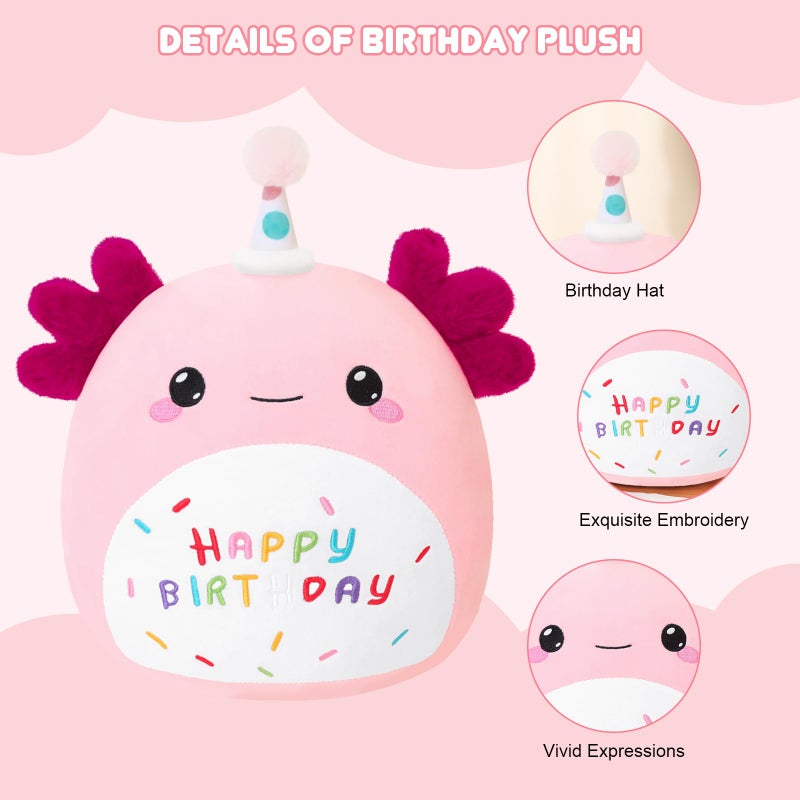 SQEQE Happy Birthday Axolotl Plush Axolotl Stuffed Animal Toy Pink Birthday Plushies Home Decor for Girls Boys Kids14 Inch - Image 5