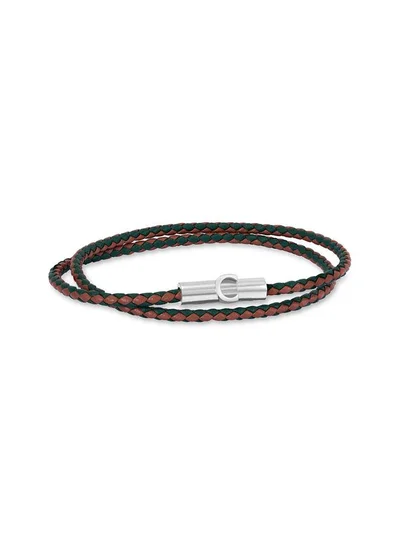 CERRUTI 1881 Umberto Brown Green Braided Leather Bracelet for Men 400mm