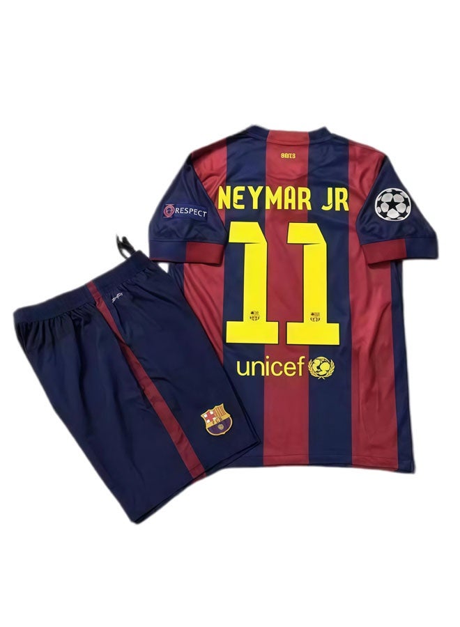 2014-2015 برشلونة المنزل الرجعية لكرة القدم موحدة #11 نيمار جونيور الأطفال كرة القدم جيرسي السراويل مجموعة هدية للجماهير والأصدقاء - Image 1