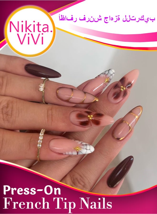 NIKITA.VIVI 24 قطعة أظافر مضغوطة، أظافر مزيفة، مجموعة أظافر مزيفة للفتيات والنساء، ملحقات فن الأظافر، أظافر مضغوطة مع لاصق سهل الاستخدام، مجموعة أظافر ملصقة - Image 1