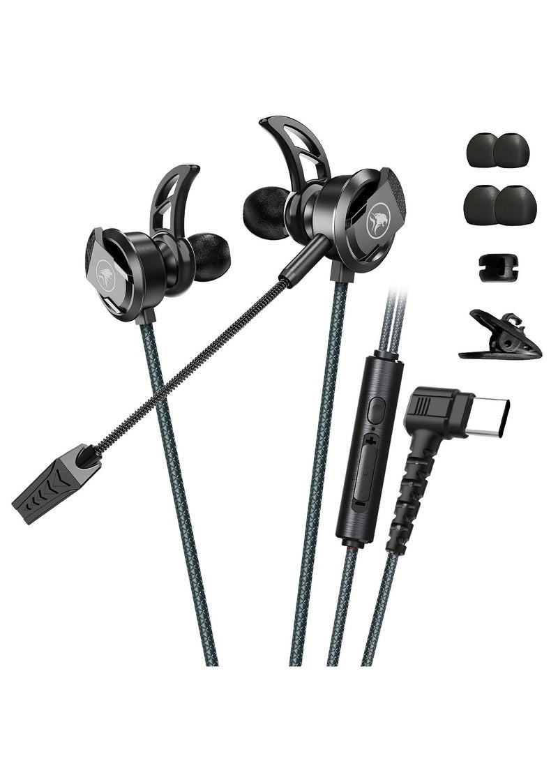 Plextone RX3 Pro Type-C Wired Gaming Earphones with Dual HD Noise Isolating Microphones Removable Side-mounted In-Ear Headphones Hifi Sound Quality for Mobile Phones and Tablets Black - Image 1