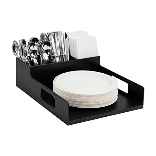Mind Reader Utensil Napkin & Plate Holder, Silverware Organizer, Serving Tray, Plastic, 11.25" L x 15.25" W x 4.5" H, Black - Image 1