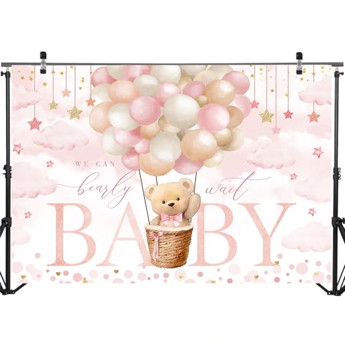 Mocsicka We Can Bearly Wait Backdrop 7x5ft Pink Hot Balloon Bearly Wait Girl Baby Shower Party Decorations Background Pink Cloud Bear Girl Baby Shower Photography Background - Image 4