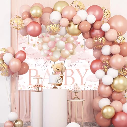 Mocsicka We Can Bearly Wait Backdrop 7x5ft Pink Hot Balloon Bearly Wait Girl Baby Shower Party Decorations Background Pink Cloud Bear Girl Baby Shower Photography Background - Image 3