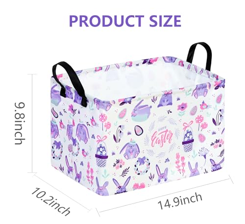VAIVUSTO Easter Storage Basket Easter Bunny Storage Bin Collapsible Nursery Hamper Clothes Box Book Shelf Basket Easter Bunny Eggs Decor Easter Gifts - Image 3