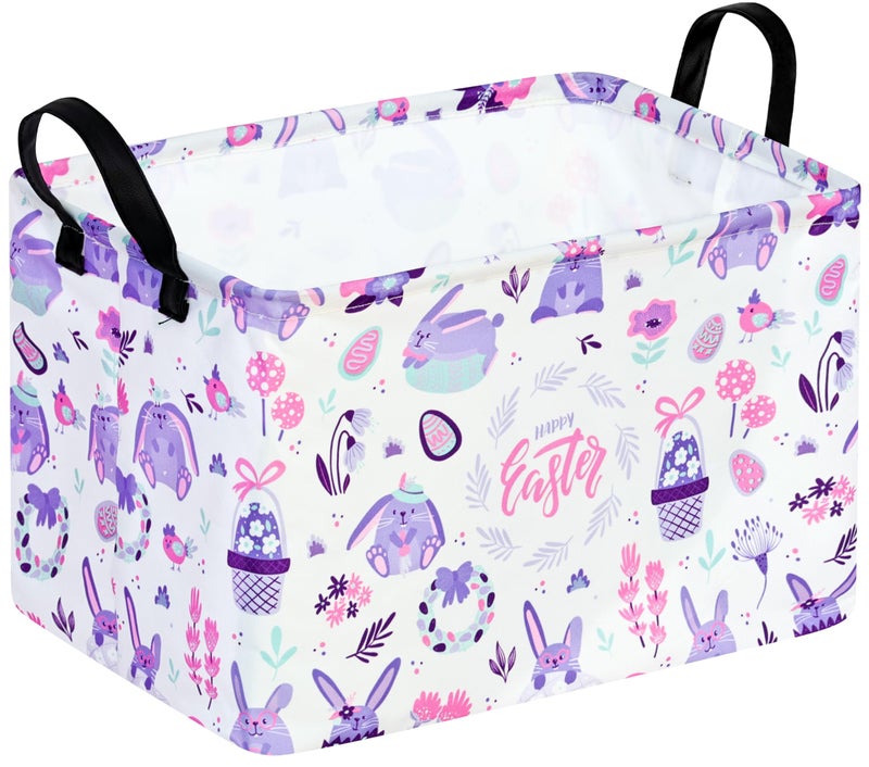 VAIVUSTO Easter Storage Basket Easter Bunny Storage Bin Collapsible Nursery Hamper Clothes Box Book Shelf Basket Easter Bunny Eggs Decor Easter Gifts - Image 2